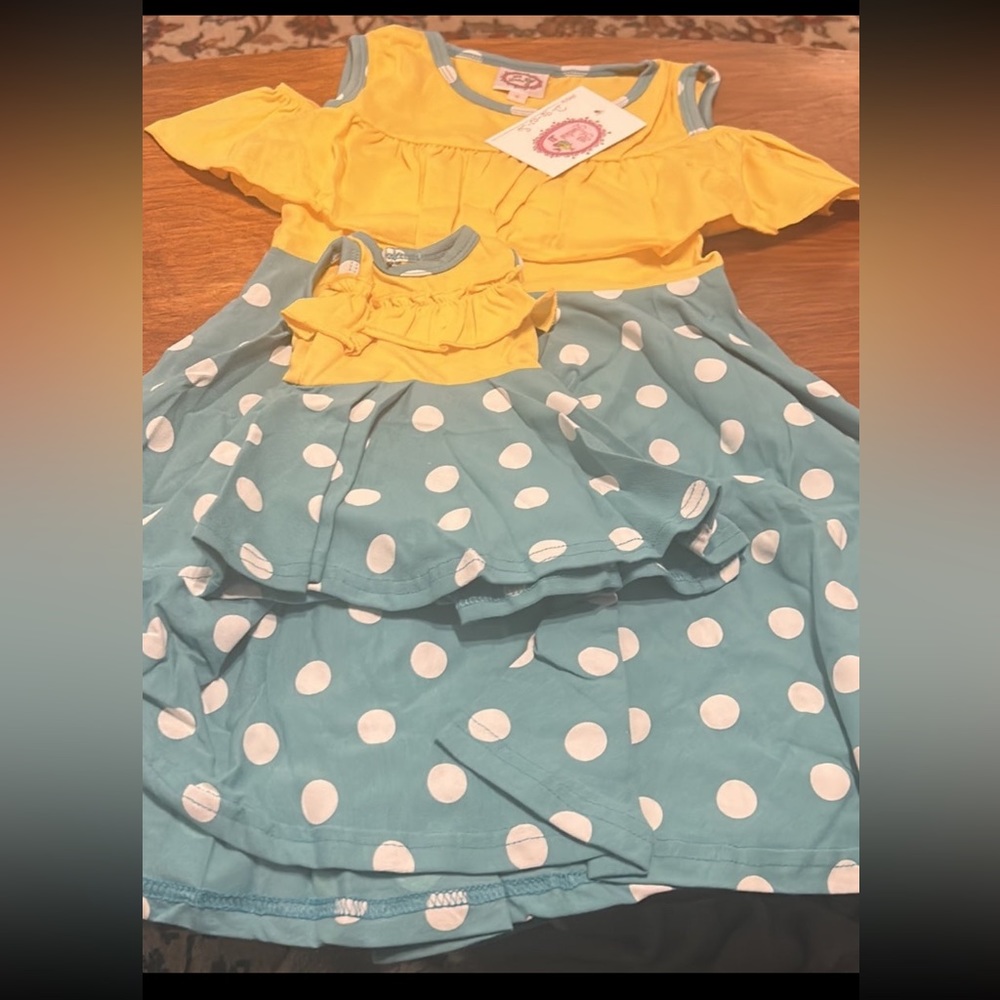 Lilli Lovebird Yellow & Green Dress for Girls 4 & Matching Dress for 18” Doll